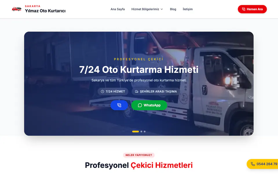 Sakarya Yılmaz Oto Kurtarıcı Web Sitesi
